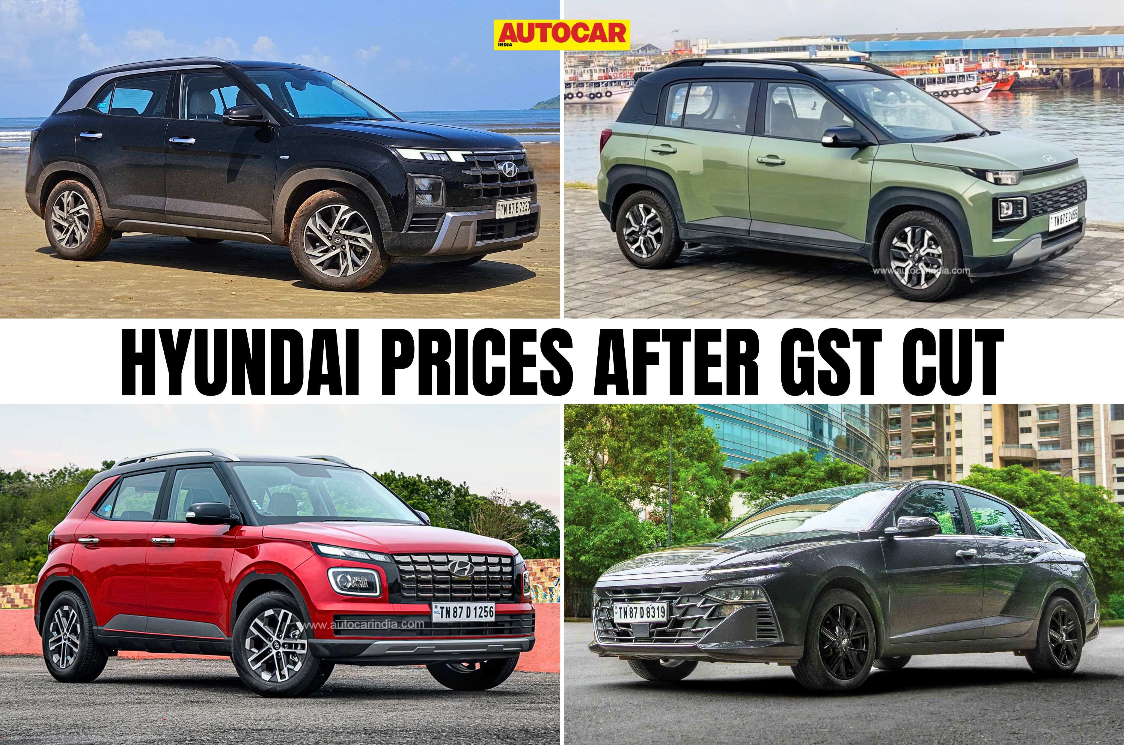 All Hyundai car prices listed with new GST rates